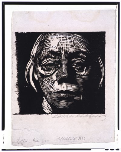 Auto-retrato, 1923 (xilogravura, prova tocada em papel de capa) de Käthe Kollwitz